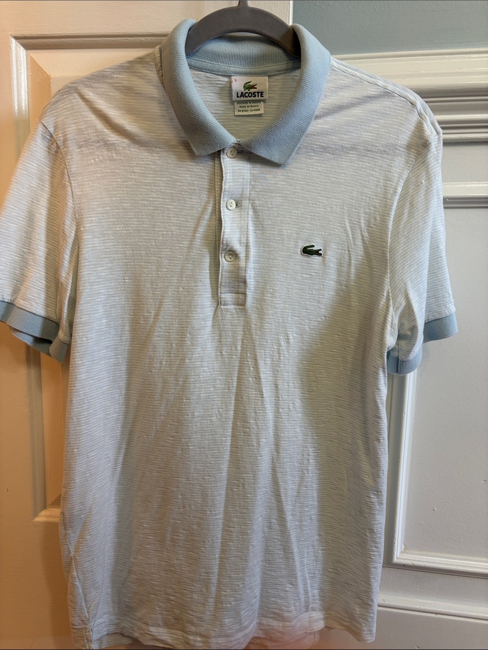 Lacoste Men's Pale Blue Striped Cotton Polo